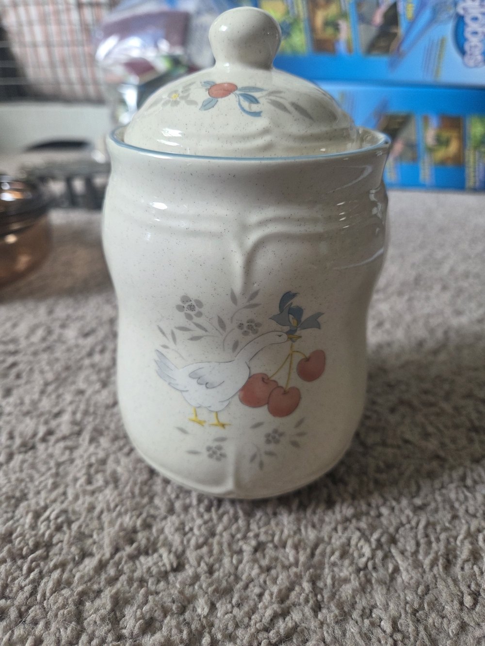 Marmalade Canister 6 1/4" H Goose Heart International Stoneware White Orange